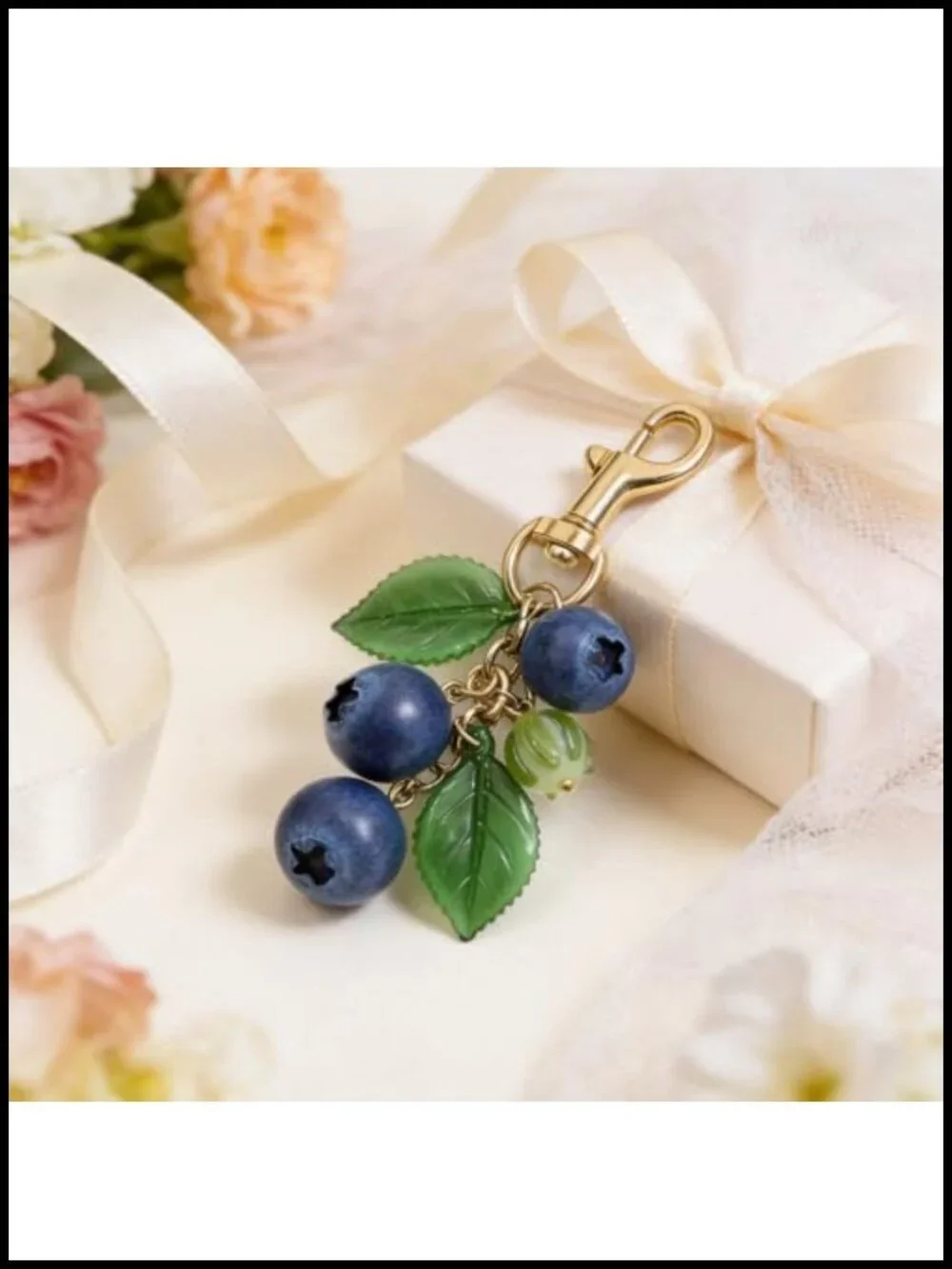 Blueberry Keychain Bag Charm for Tote Handbag Purse Accessory Fruit Novelty Clip